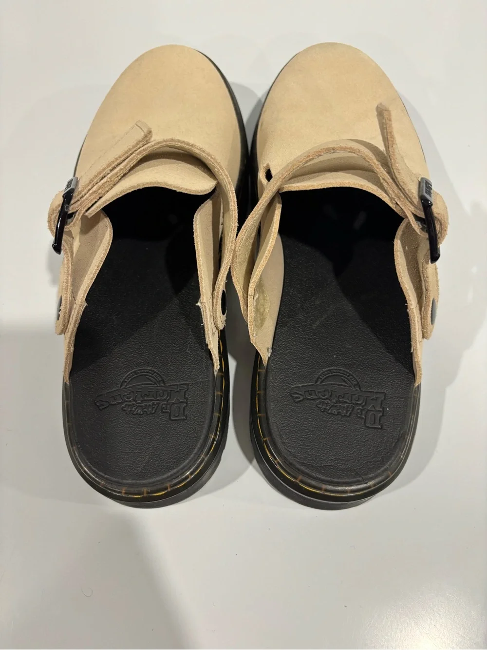 Dr. Martens Men's Beige Suede Slingback Clogs